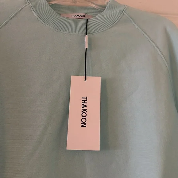 THAKOON Crewneck Cotton Sweatshirt w side Panels (S) Light Blue / Mint BNWT - Picture 4 of 7